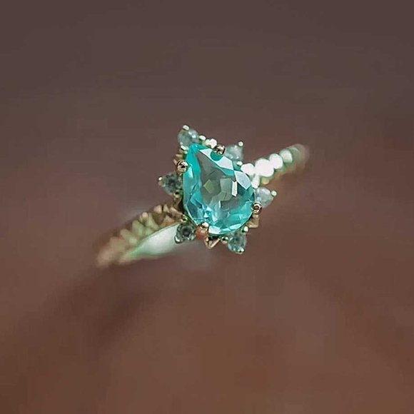 Sterling Silver Natural Gemstone Genuine Apatite Stone Pear Ring Emerald Green - Picture 2 of 4